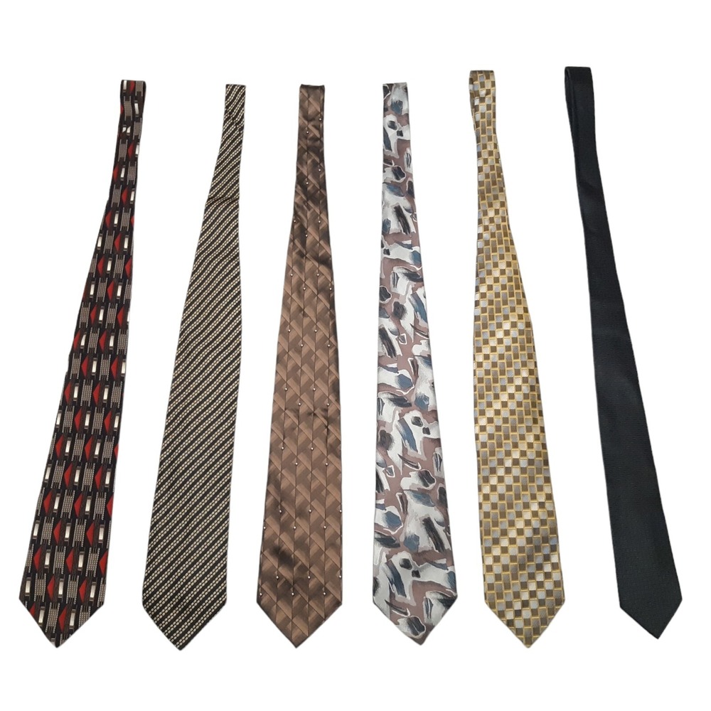 Mixed Brand Necktie Lot of 6 Mens Multicolor Geometric Silk Vintage Retro